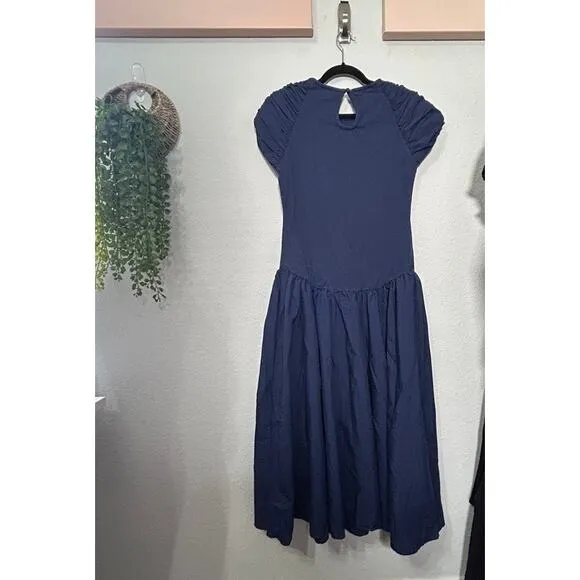NEW Free People Afternoon Elegance Midi Dress Indigo Blue Large Fairy Dainty