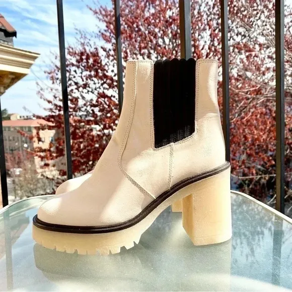 New Free People James Essential Chelsea Boot Heeled Platform Leather Bone