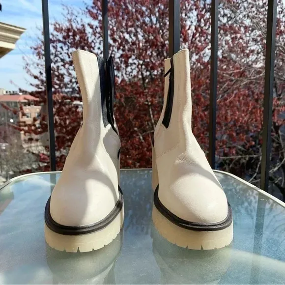 New Free People James Essential Chelsea Boot Heeled Platform Leather Bone