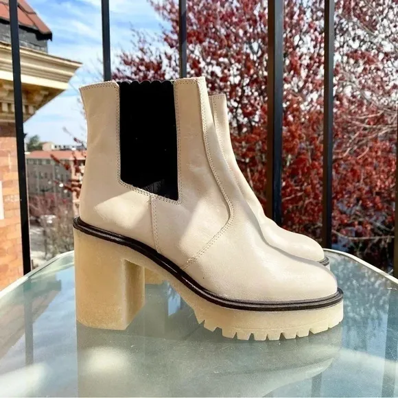 New Free People James Essential Chelsea Boot Heeled Platform Leather Bone
