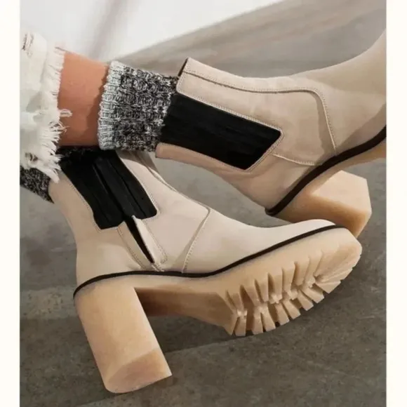 New Free People James Essential Chelsea Boot Heeled Platform Leather Bone