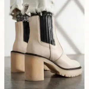New Free People James Essential Chelsea Boot Heeled Platform Leather Bone