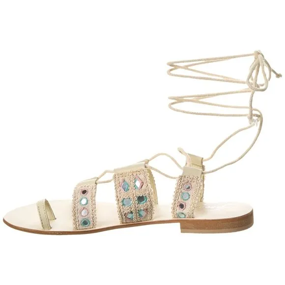 NEW Free People Sandals  GENUINE Leather Mirror Lace Up Flats 297R0