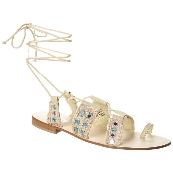 NEW Free People Sandals  GENUINE Leather Mirror Lace Up Flats 297R0
