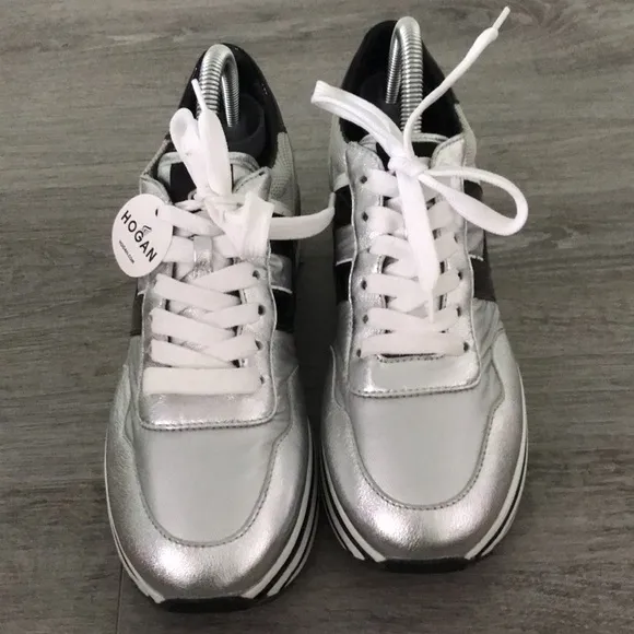 NEW - HOGAN Woman Midi Platform sneakers In Silver | 39