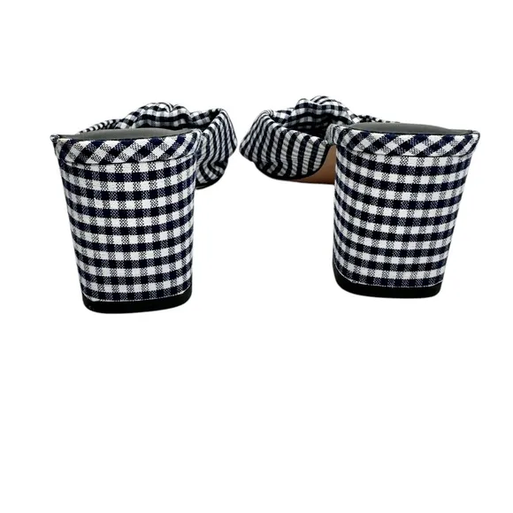New J Crew Knotted Block Heel Sandals SZ 6.5 Shoes Navy Blue &amp; White Gingham