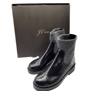 New J CREW Womens Spazzo Ribbed Cuff Italian Patent Leather Black Boots 8.5 goth