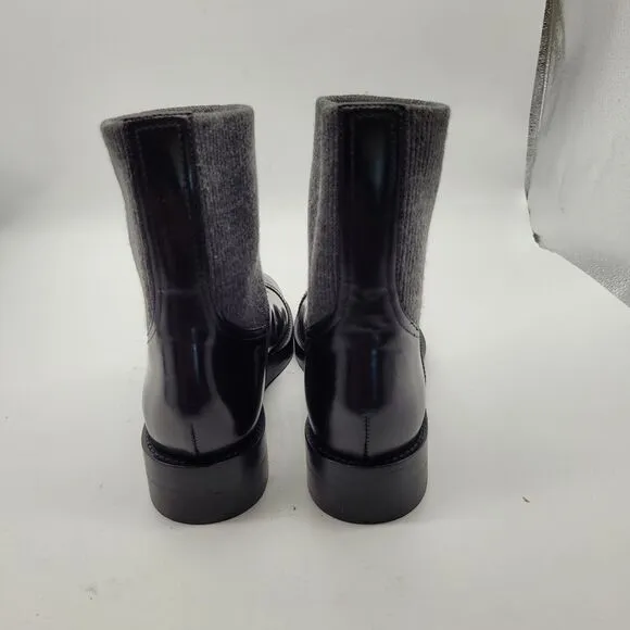 New J CREW Womens Spazzo Ribbed Cuff Italian Patent Leather Black Boots 8.5 goth
