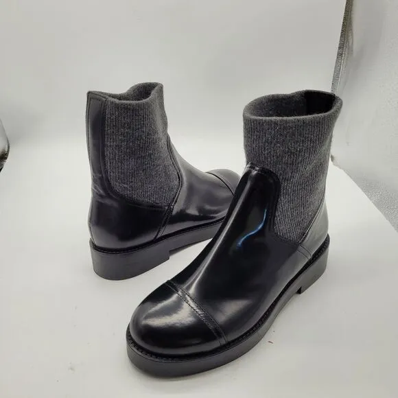New J CREW Womens Spazzo Ribbed Cuff Italian Patent Leather Black Boots 8.5 goth