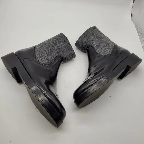 New J CREW Womens Spazzo Ribbed Cuff Italian Patent Leather Black Boots 8.5 goth