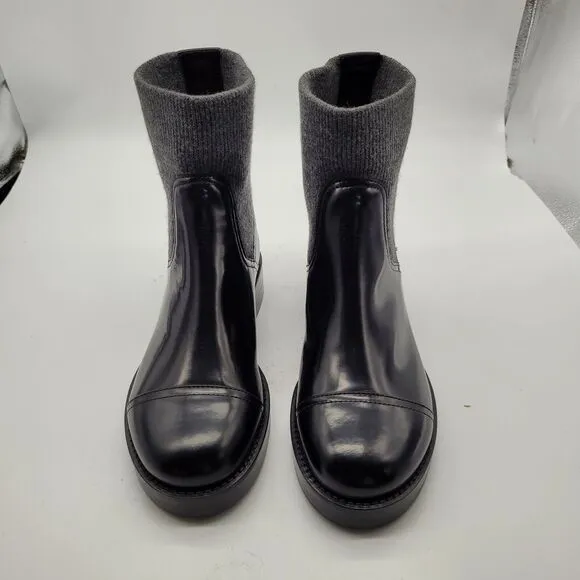 New J CREW Womens Spazzo Ribbed Cuff Italian Patent Leather Black Boots 8.5 goth