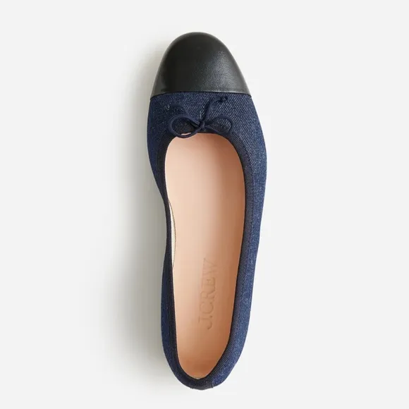 New J.CREW $148 Size 8 Zoe Cap Toe Ballet Flats in Washed Denim - Indigo BX923
