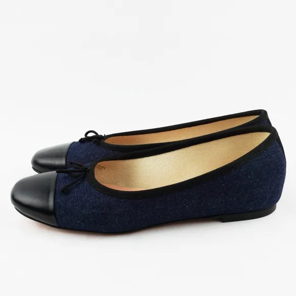 New J.CREW $148 Size 8 Zoe Cap Toe Ballet Flats in Washed Denim - Indigo BX923