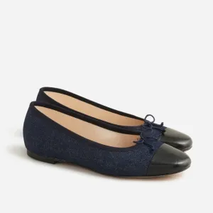 New J.CREW $148 Size 8 Zoe Cap Toe Ballet Flats in Washed Denim - Indigo BX923