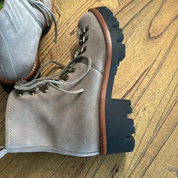 [New] Jeffrey Campbell (8) Culvert Sherpa Taupe &amp; Ivory Shearling Combat Boots