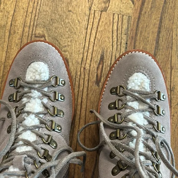 [New] Jeffrey Campbell (8) Culvert Sherpa Taupe &amp; Ivory Shearling Combat Boots