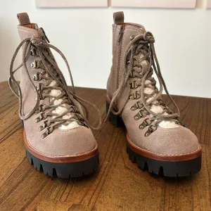 [New] Jeffrey Campbell (8) Culvert Sherpa Taupe &amp; Ivory Shearling Combat Boots
