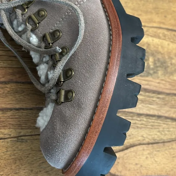 [New] Jeffrey Campbell (8) Culvert Sherpa Taupe &amp; Ivory Shearling Combat Boots