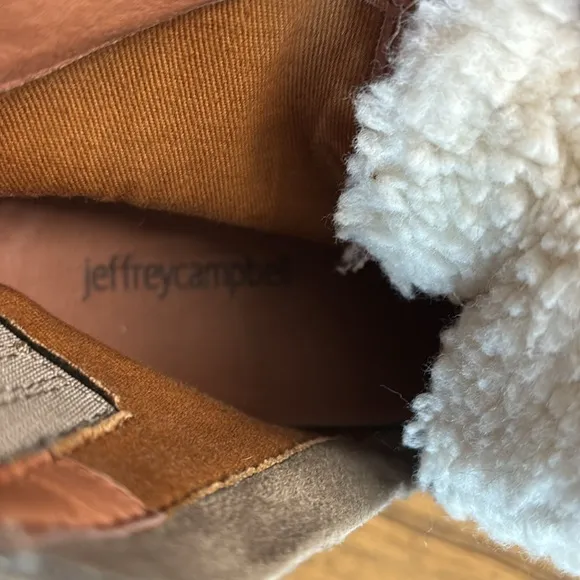 [New] Jeffrey Campbell (8) Culvert Sherpa Taupe &amp; Ivory Shearling Combat Boots