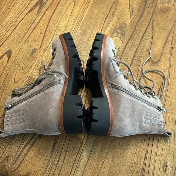 [New] Jeffrey Campbell (8) Culvert Sherpa Taupe &amp; Ivory Shearling Combat Boots