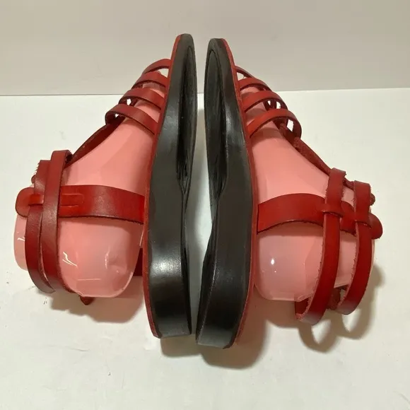 New Jerusalem Leah Women's Red Leather Gladiator  Strappy Sandals Size 42 US 11