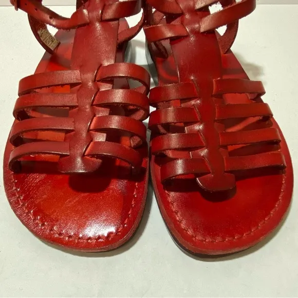 New Jerusalem Leah Women's Red Leather Gladiator  Strappy Sandals Size 42 US 11