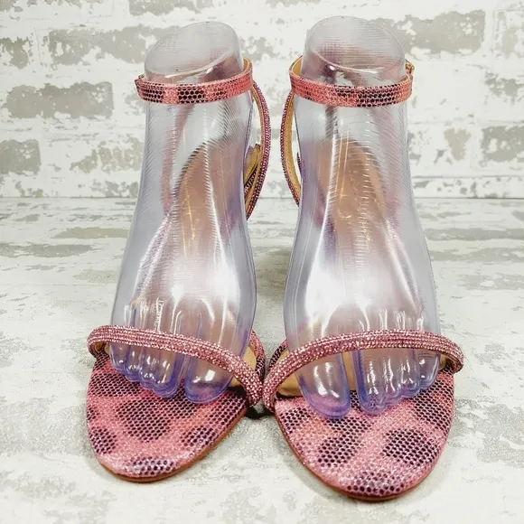 New Jessica Simpson Baharia Rhinestone Shimmer Ankle Strap Pumps Sandals D382