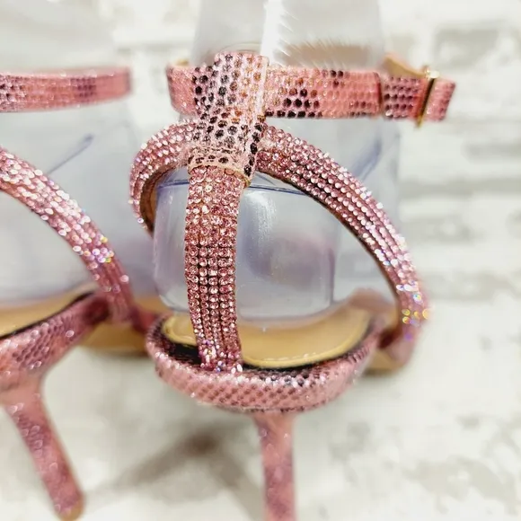 New Jessica Simpson Baharia Rhinestone Shimmer Ankle Strap Pumps Sandals D382