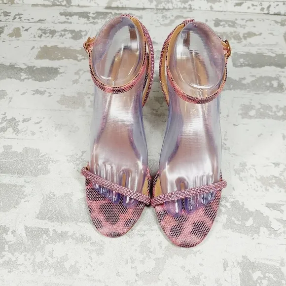 New Jessica Simpson Baharia Rhinestone Shimmer Ankle Strap Pumps Sandals D382