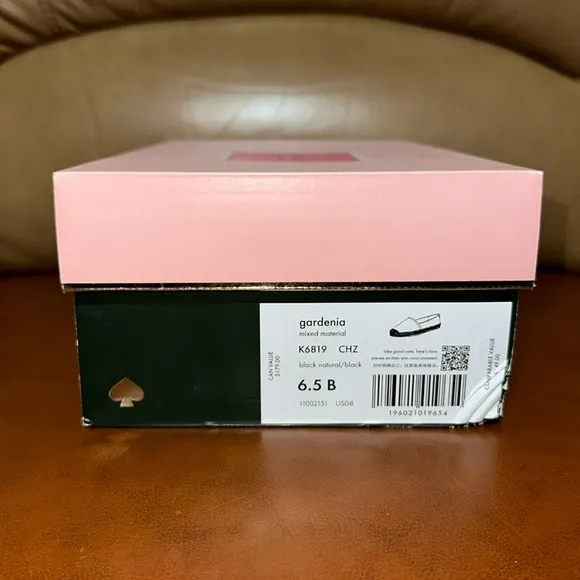 🔥🔥🔥NEW Kate Spade Gardenia Black Natural/Black Leather Flats Espadrilles