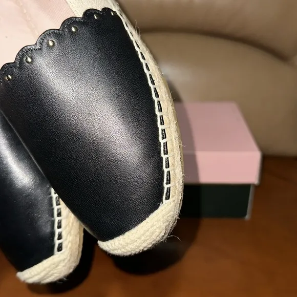 🔥🔥🔥NEW Kate Spade Gardenia Black Natural/Black Leather Flats Espadrilles