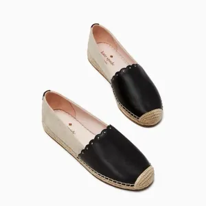 🔥🔥🔥NEW Kate Spade Gardenia Black Natural/Black Leather Flats Espadrilles