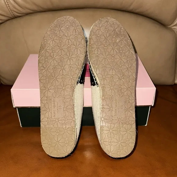 🔥🔥🔥NEW Kate Spade Gardenia Black Natural/Black Leather Flats Espadrilles