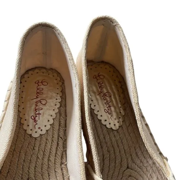 NEW! Lilly Pulitzer 10 Lia Espadrilles Gold Shimmer Canvas Sandal Shoe Beige Tan