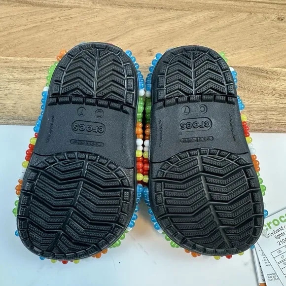 New Little Kids Crocs Crocband Colorful Lights Clog Light-Up BLK Sandals SZ 7 C