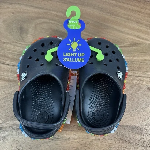 New Little Kids Crocs Crocband Colorful Lights Clog Light-Up BLK Sandals SZ 7 C