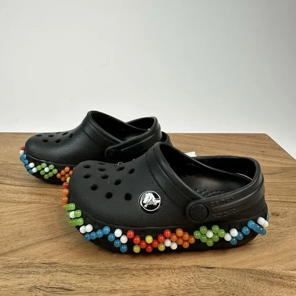 New Little Kids Crocs Crocband Colorful Lights Clog Light-Up BLK Sandals SZ 7 C