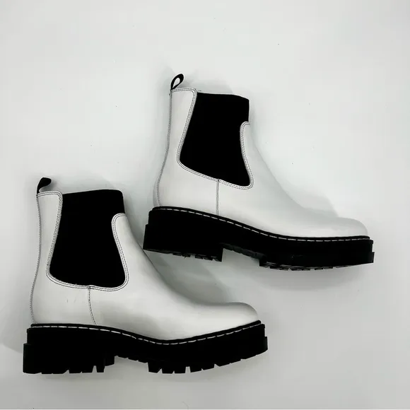 New Marc Fisher Patrick Ankle Boots Bootie Chelsea White Rubber Sole Moto 6.5 M