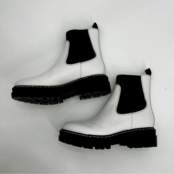 New Marc Fisher Patrick Ankle Boots Bootie Chelsea White Rubber Sole Moto 6.5 M