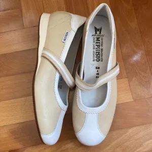 New Mephisto Genuine Leather Mary Jane Flats Cream White