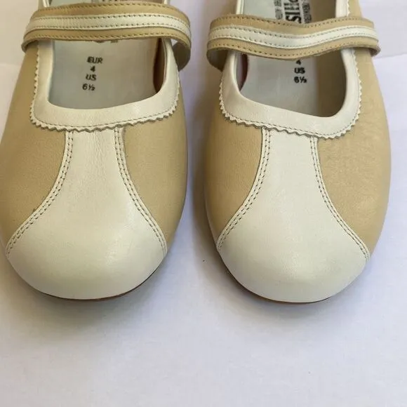New Mephisto Genuine Leather Mary Jane Flats Cream White