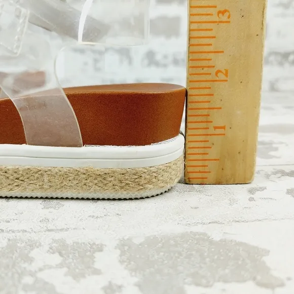 NEW Mia Kids Girls Mabil Brown Clear Strap Buckle Wedge Sandals K998