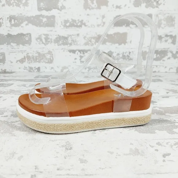 NEW Mia Kids Girls Mabil Brown Clear Strap Buckle Wedge Sandals K998