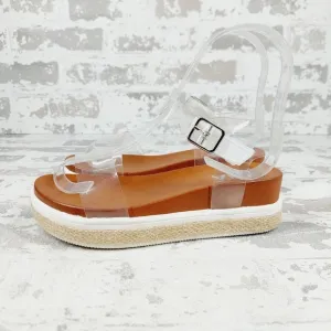 NEW Mia Kids Girls Mabil Brown Clear Strap Buckle Wedge Sandals K998