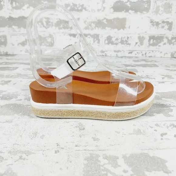 NEW Mia Kids Girls Mabil Brown Clear Strap Buckle Wedge Sandals K998