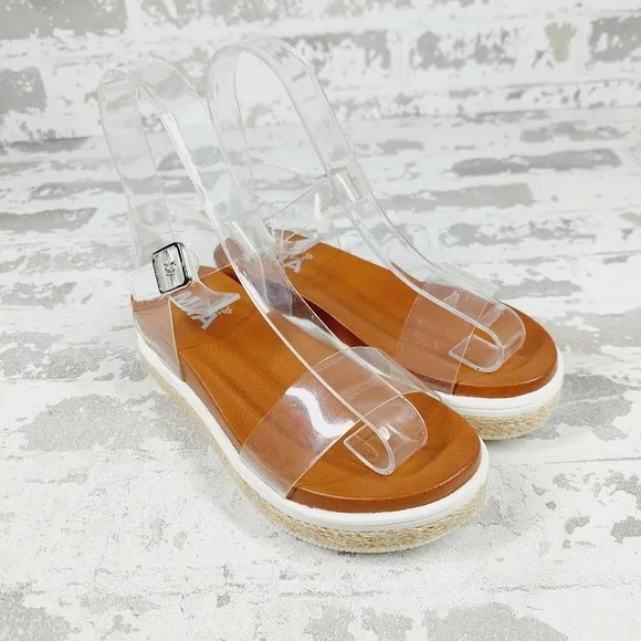 NEW Mia Kids Girls Mabil Brown Clear Strap Buckle Wedge Sandals K998