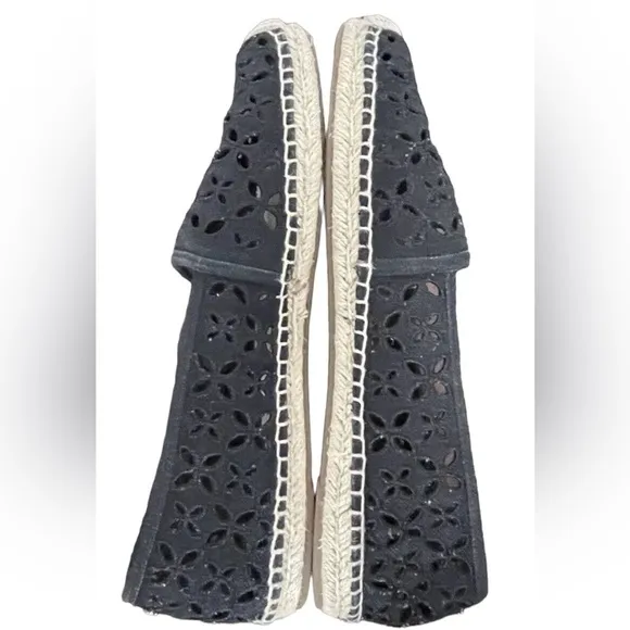 New Michael Kors Darci Black Eyelet Canvas Espadrilles Flat Shoe Slip On Sz 9.5