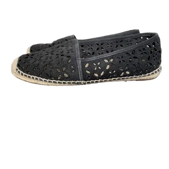 New Michael Kors Darci Black Eyelet Canvas Espadrilles Flat Shoe Slip On Sz 9.5