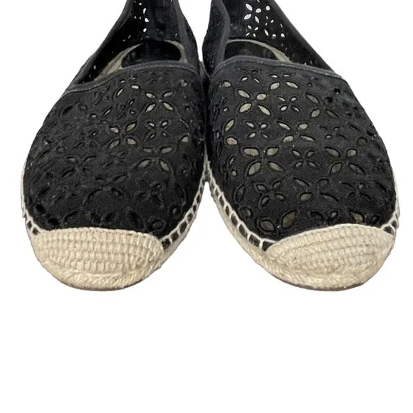 New Michael Kors Darci Black Eyelet Canvas Espadrilles Flat Shoe Slip On Sz 9.5
