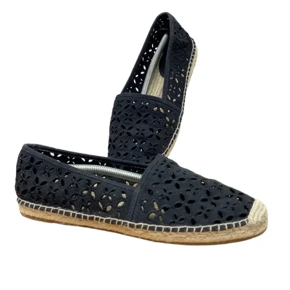 New Michael Kors Darci Black Eyelet Canvas Espadrilles Flat Shoe Slip On Sz 9.5